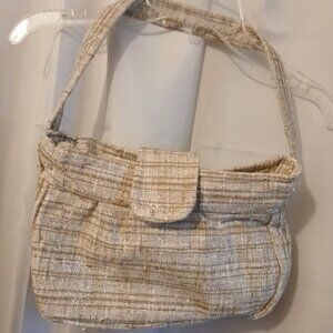New Linen Crosshatch Slub Shoulder Bag Beige White classic style Inset zipper